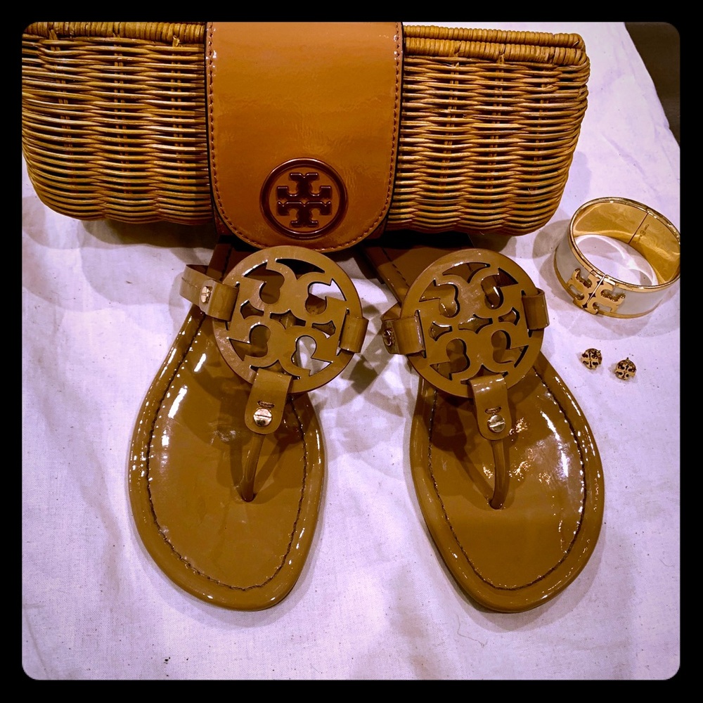 Tory Burch Sand Patent Thong Scandals 38.5